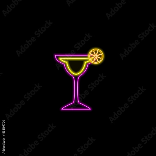 drinking glass with pink drink. neon drink.