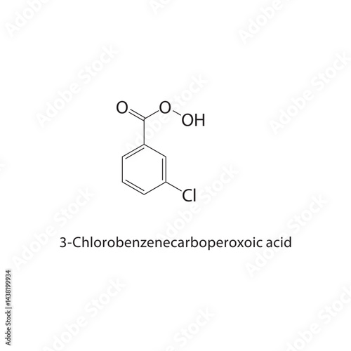 3-Chlorobenzenecarboperoxoic acid skeletal structure. Peroxycarboxylic Acid compound schematic illustration. Simple diagram, chemical formula.