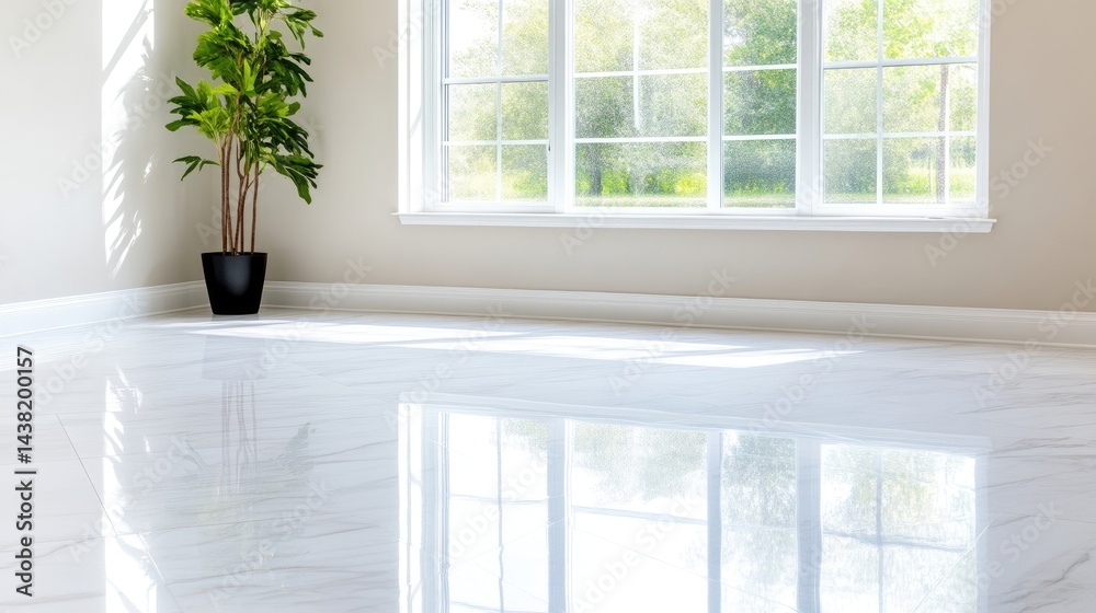 Fototapeta premium Bright, spacious room with polished white marble floors
