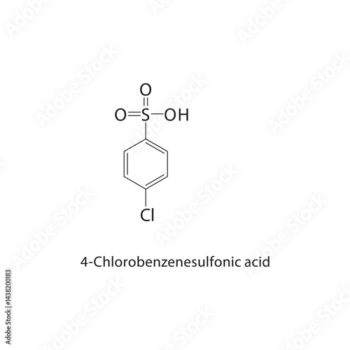 4-Chlorobenzenesulfonic acid skeletal structure. Aromatic Sulfonic Acid compound schematic illustration. Simple diagram, chemical formula.