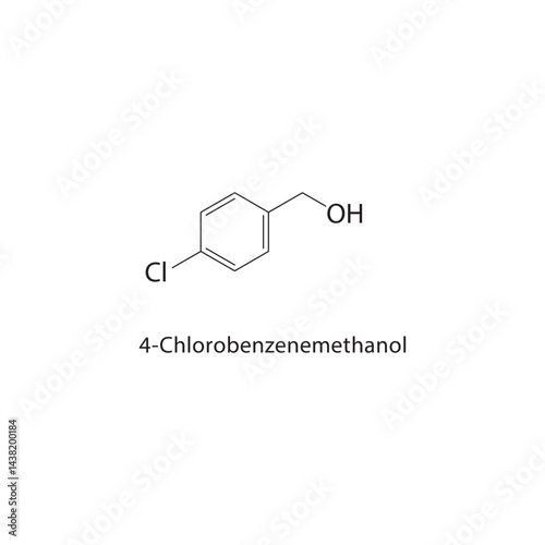 4-Chlorobenzenemethanol skeletal structure. Aromatic Alcohol compound schematic illustration. Simple diagram, chemical formula.