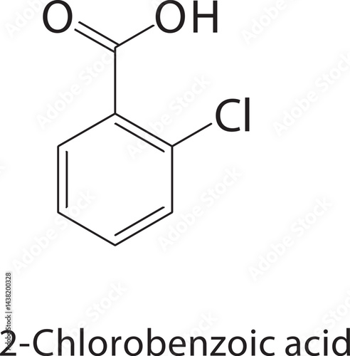 2-Chlorobenzoic acid skeletal structure. Aromatic Carboxylic Acid compound schematic illustration. Simple diagram, chemical formula.