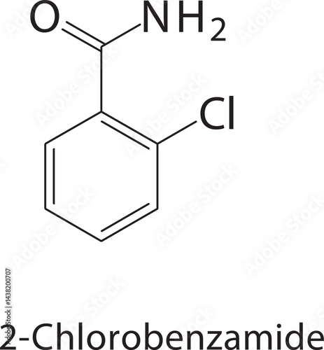 2-Chlorobenzamide skeletal structure. Amide Compound compound schematic illustration. Simple diagram, chemical formula.