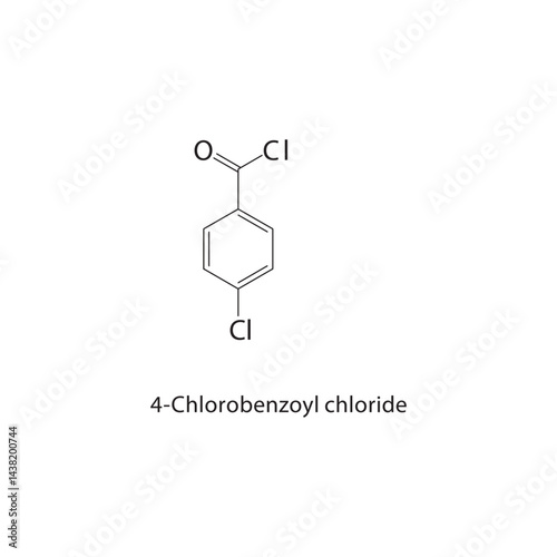 4-Chlorobenzoyl chloride skeletal structure. Aromatic Acid Chloride compound schematic illustration. Simple diagram, chemical formula.