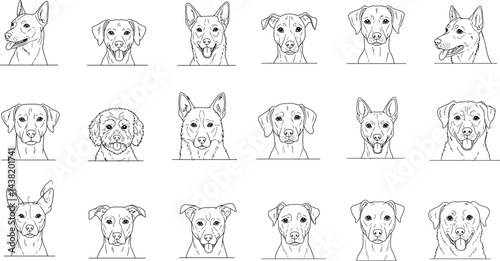 Hand Drawn Dog Face Line Art Collection |Cute Puppy Portrait Sketch  ,Minimalist Dog Head Illustrations .