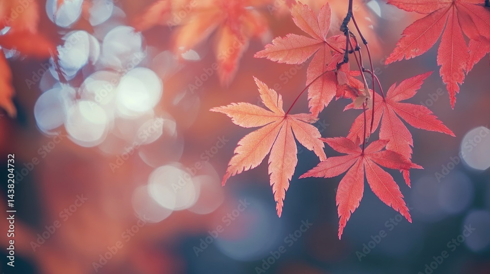 Fototapeta premium Autumnal Serenity: A Close-Up of Vibrant Red Maple Leaves