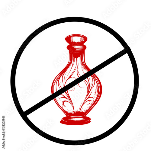 No bottle sign, red and black, prohibition symbol against white background
