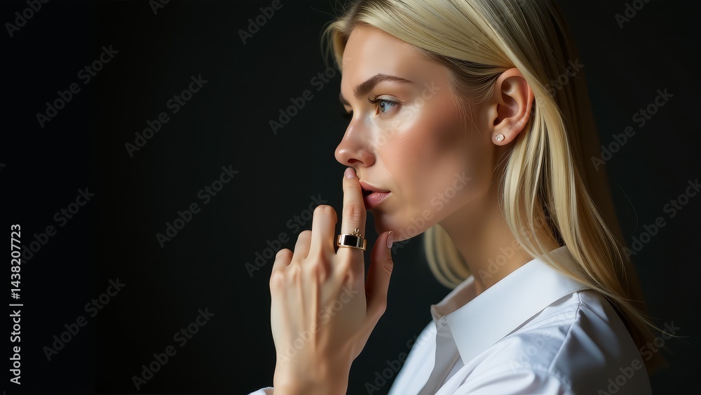 Pensive Woman In White Shirt Portrait Pensive Woman In White Shirt Portrait