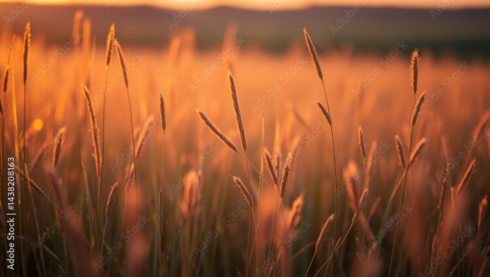 Obraz premium Golden Grass Field at Sunset