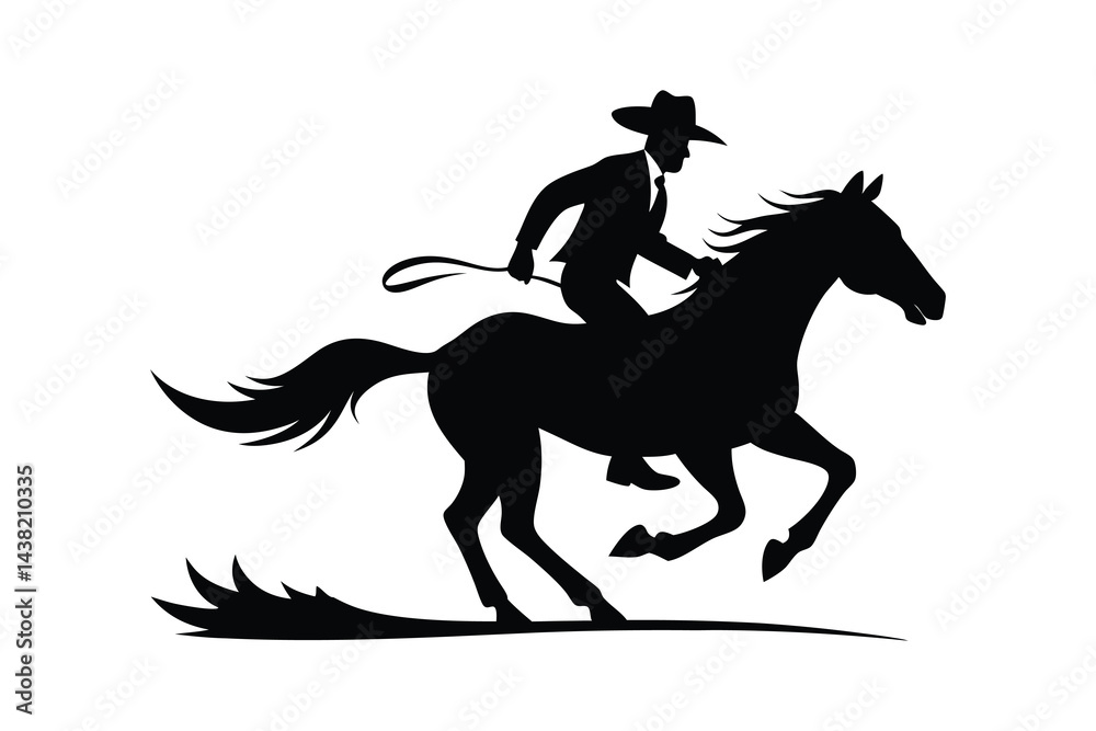 Naklejka premium horse rider silhouette vector illustration on white background