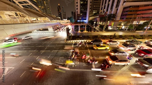 timelapse of rush hour traffic in central bangkok at night
