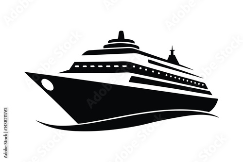 Silhouette of a cruise ship vector icon on white background