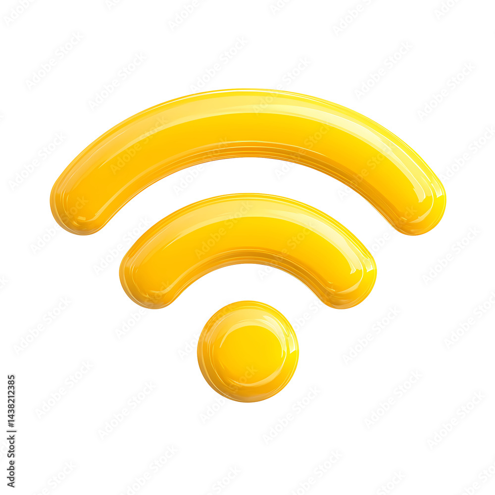 Obraz premium Glossy Yellow Wifi Symbol 3D Render on Transparent Background for Digital Design