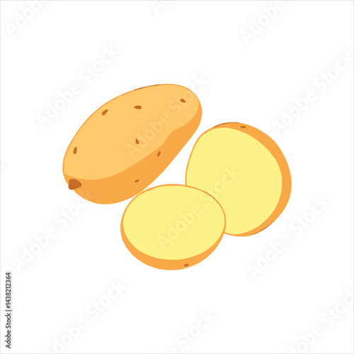 Vector Isolated potatoes, slices of pieces, Vegetable illustration isolated on white background