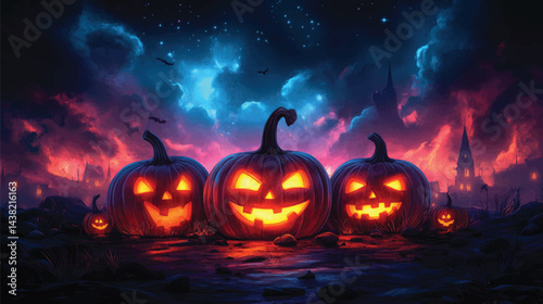  Halloween Cartoon Style Night Landscape