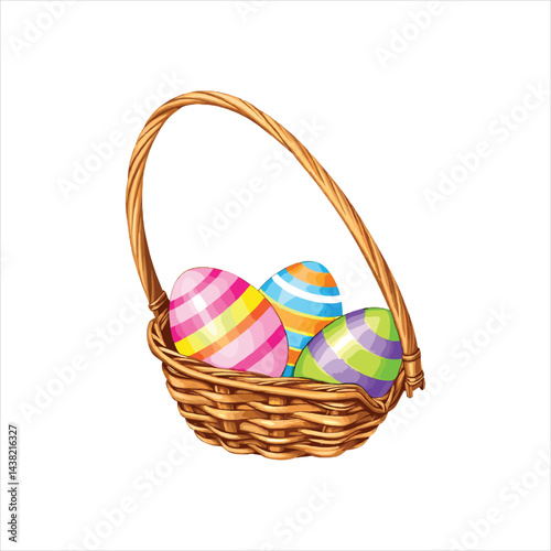 Easter eggs in the basket easter holiday vector illustration isolated on white background