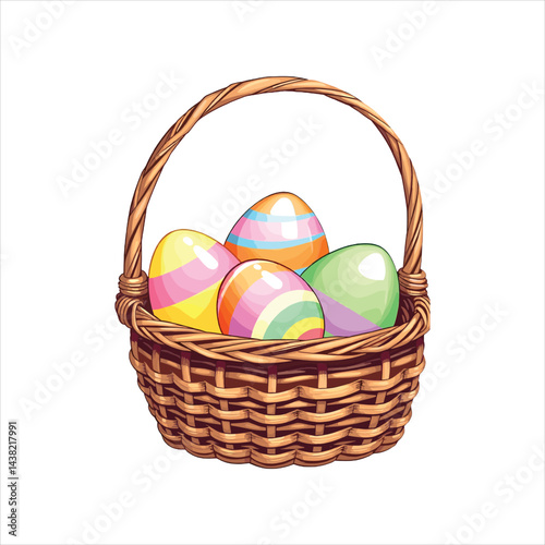 Easter eggs in the basket easter holiday vector illustration isolated on white background