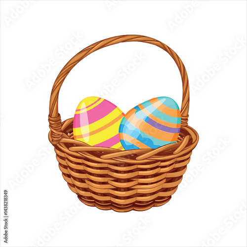 Easter eggs in the basket easter holiday vector illustration isolated on white background