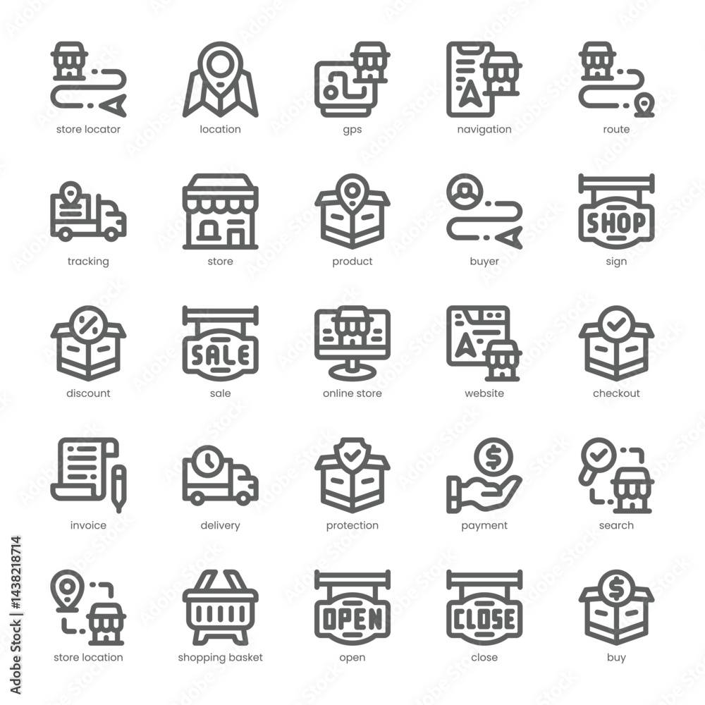 Shop and Location Icon pack for your website, mobile, presentation, and logo design. Shop and Location Icon outline design. Vector graphics illustration and editable stroke. Shop and Location Icon pack for your website, mobile, presentation, and logo design. Shop and Location Icon outline design. Vector graphics illustration and editable stroke.