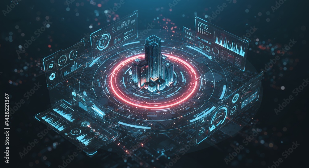 Fototapeta premium Futuristic Data Center Hologram with Interactive Interfaces