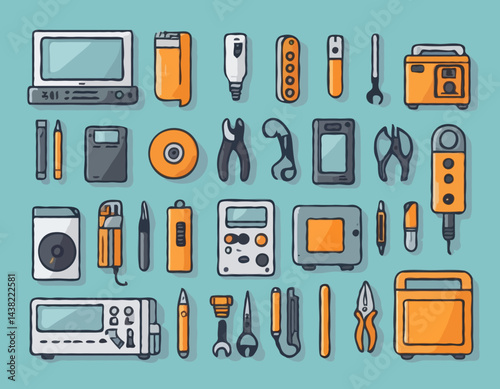 Vector Line Icons of Home Electronics Repair Tools