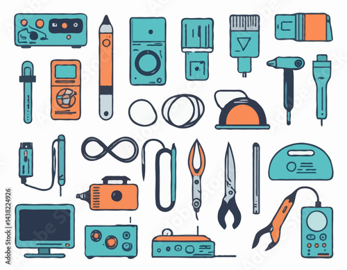 Vector Line Icons of Home Electronics Repair Tools