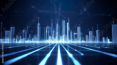 Obraz na płótnie blue cyberpunk city silhouette w salonie
