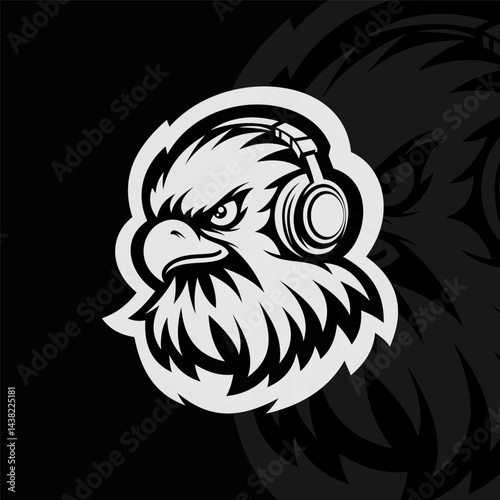 Eagle animal, mascot esport illustration logo design, black white