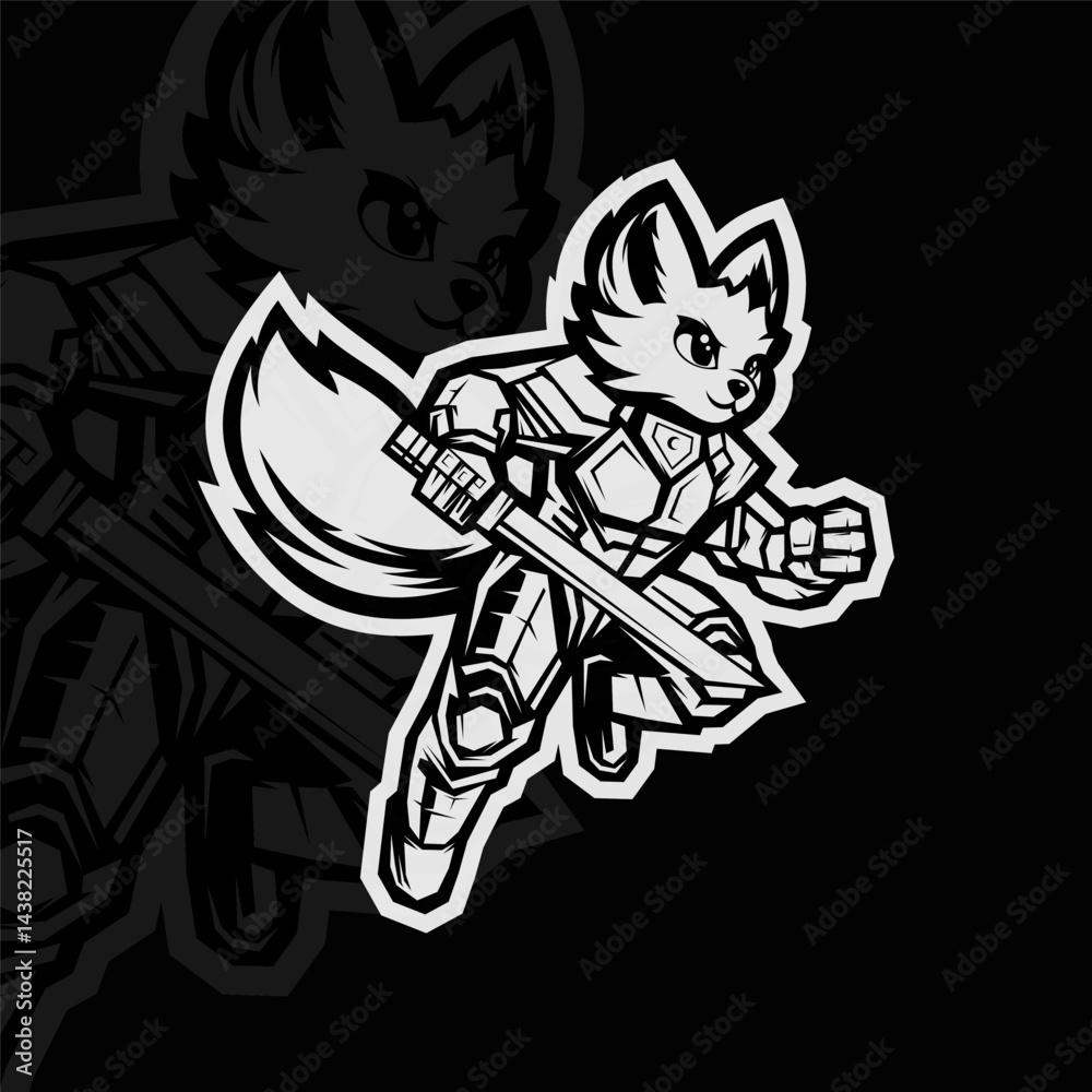 Fototapeta premium Wolf robot, mascot esport illustration logo design, black white