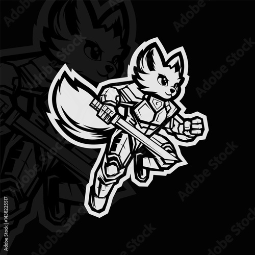 Wolf robot, mascot esport illustration logo design, black white