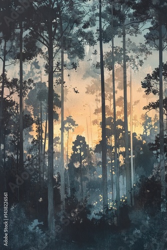 Misty forest at dawn