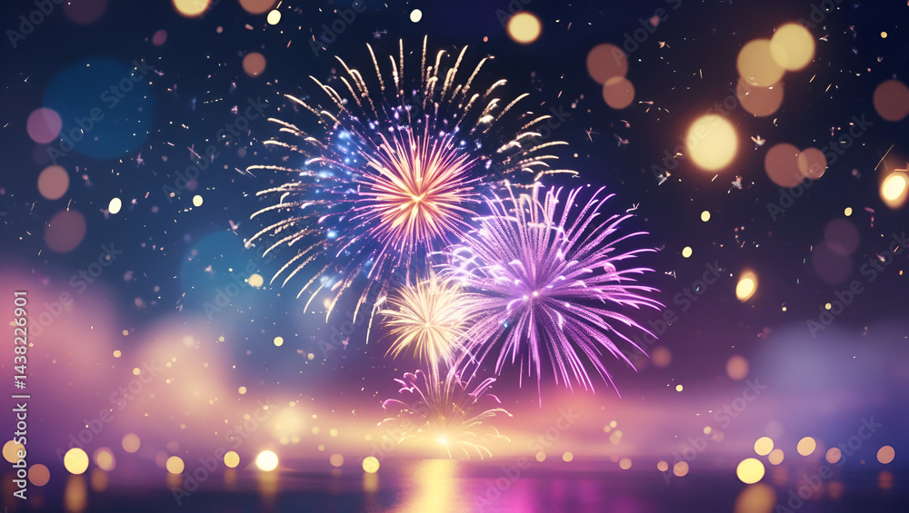 Obraz premium Vibrant multicolored fireworks exploding ai genrative