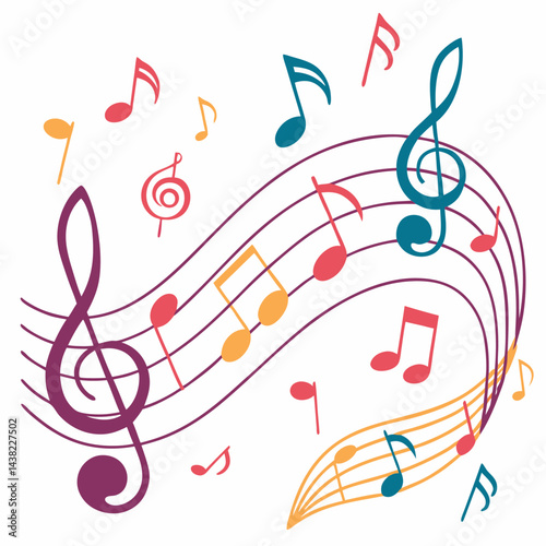 Colorful Music Notes Swirl: Vector Illustration - Joyful.
