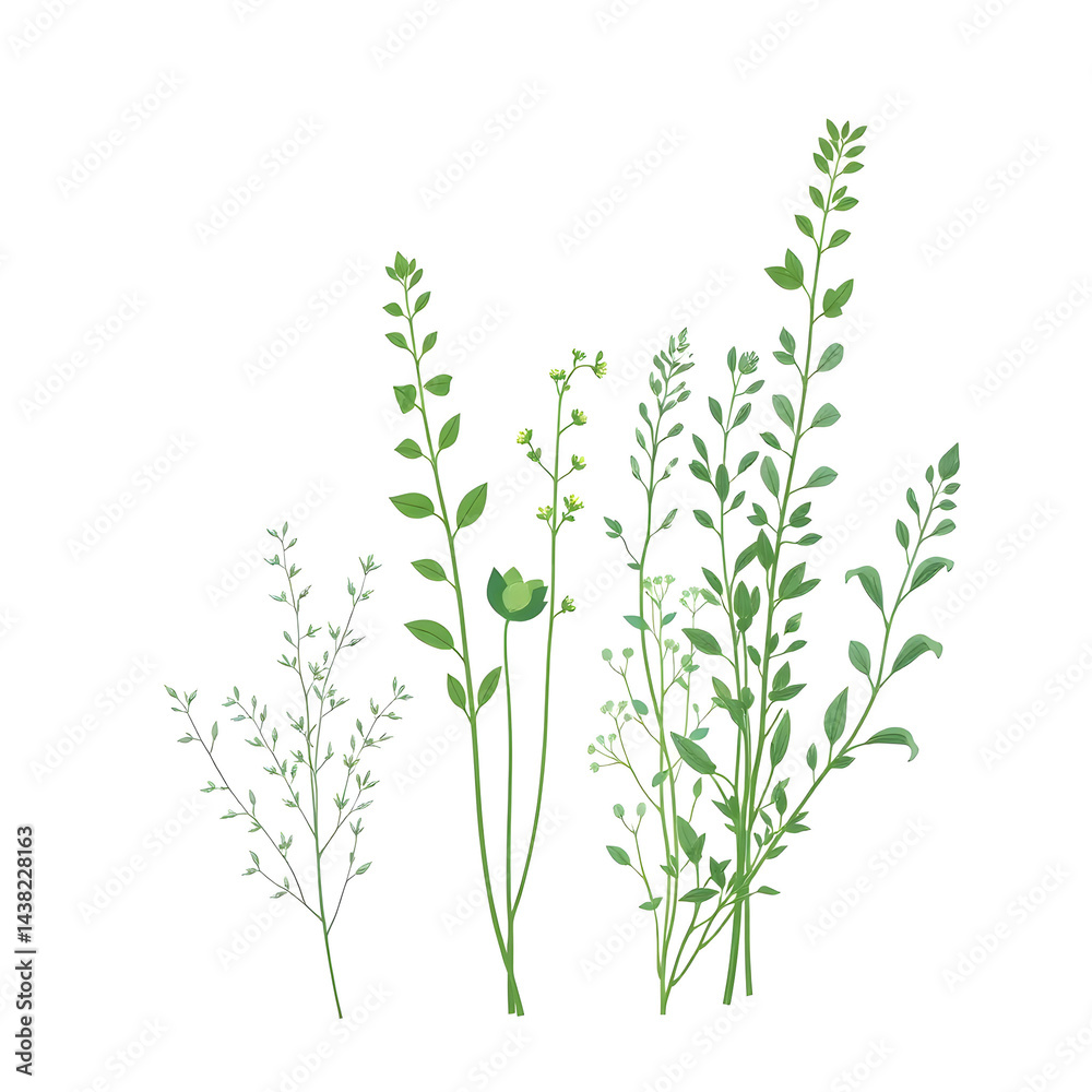 Fototapeta premium Botanical Illustration - herbs in emerald and beige for interior posters 