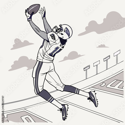 American Football Wide Receiver making great catch