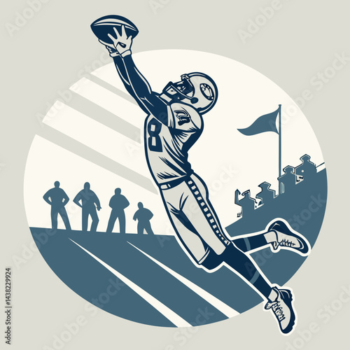 American Football Wide Receiver making great catch