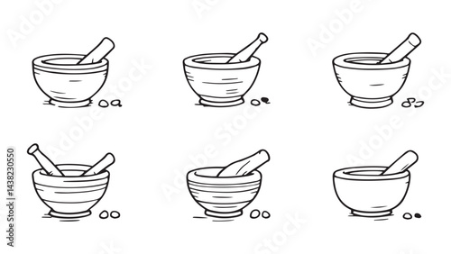 Mortar and pestle set line art
