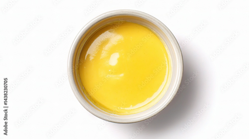 Top Down View of Yellow Mustard Sauce in a Ceramic Bowl Top Down View of Yellow Mustard Sauce in a Ceramic Bowl