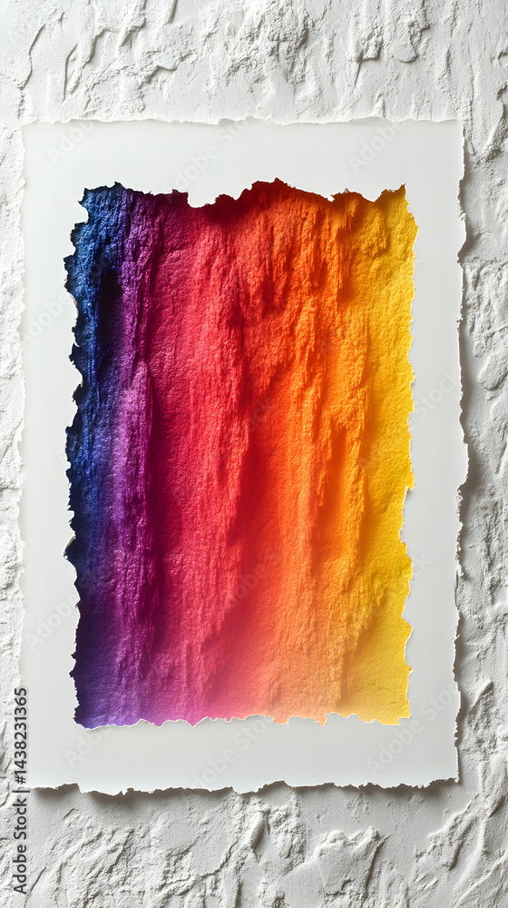 Naklejka premium Rectangular art with vibrant rainbow texture on a textured white backdrop