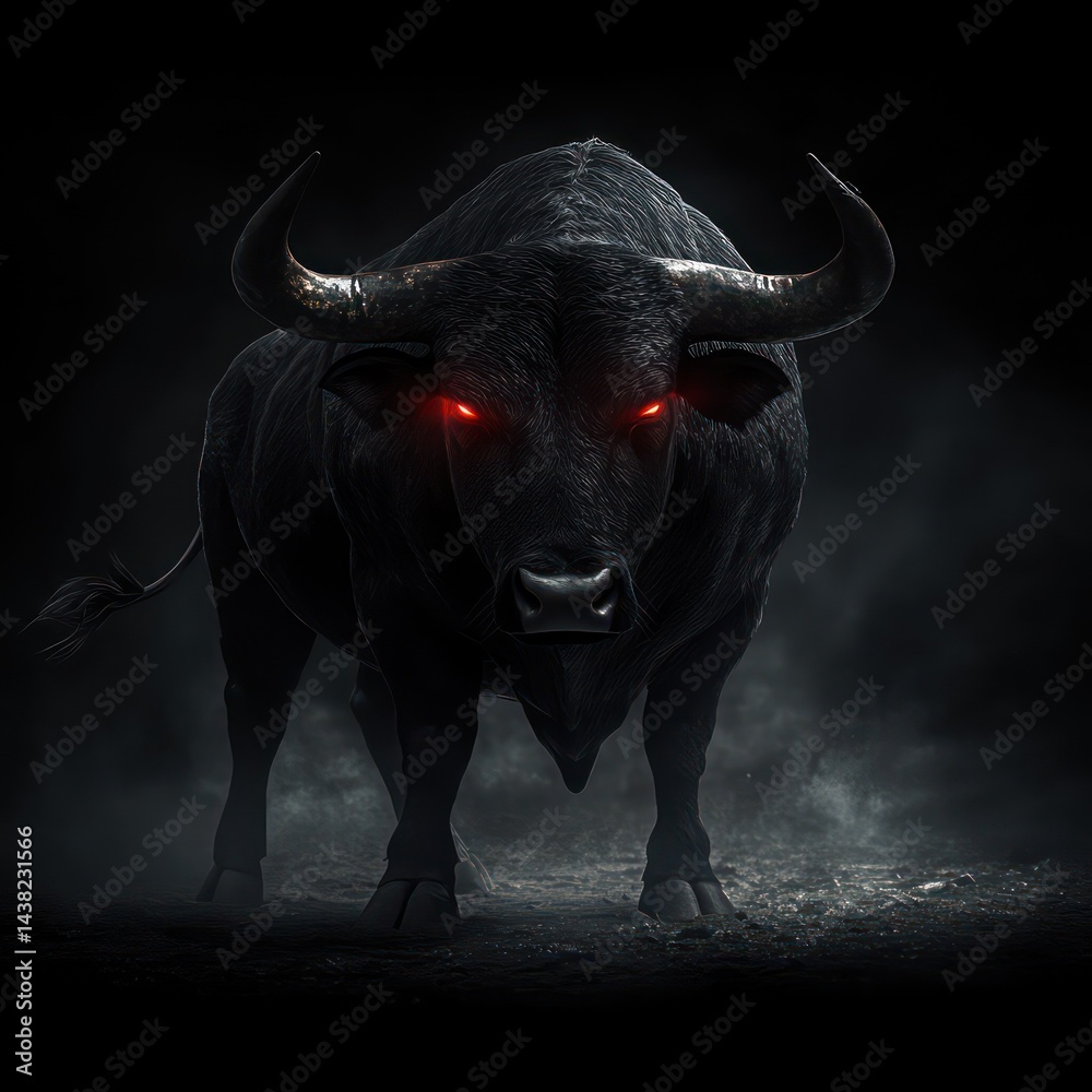 Naklejka premium Dark bull illustration powerful graphic image