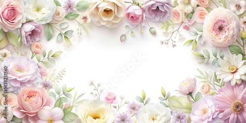 Pastel Floral Panoramic Background, Delicate Frame, Soft Spring Flowers,  Pretty Wallpaper,  Floral Photography