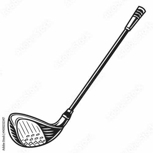 Vector black golf club icon. Game equipment. Professional sport, classic golf club for official competitions and tournaments. Isolated illustration.