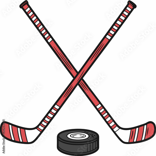 Crossed hockey sticks and puck vector illustration