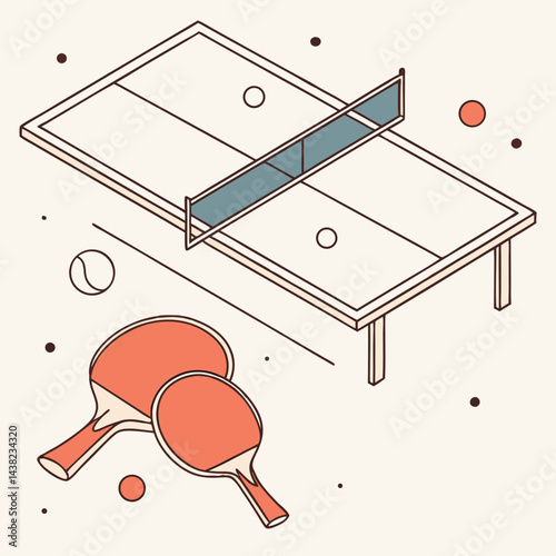 Table tennis background with paddles, ball, net and ping pong table. Trendy vector concept of ping pong with copy space. Design template for competition ads, tournament announcement.
