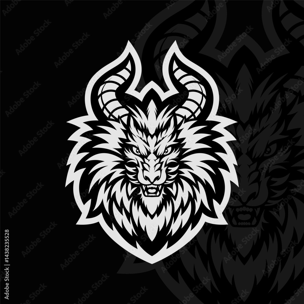 Obraz premium Dragon mascot esport logo design, black white