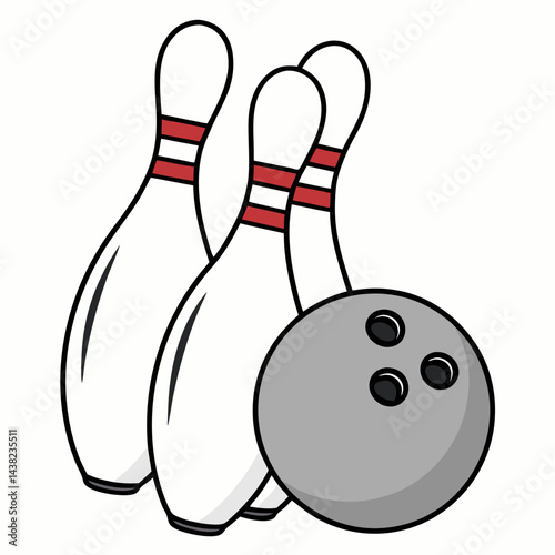 Bowling pins and ball icon vector. Three bowling pins with a ball icon isolated on a white background. Bowling skittles vector