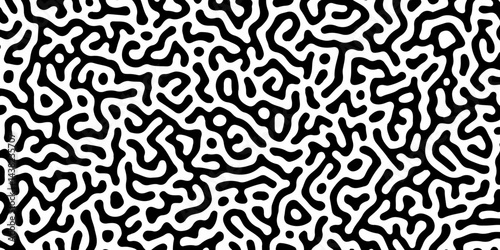 Reaction diffusion organic pattern. Black and white line doodle seamless pattern. Creative minimalist style art background. organic vector backdrop. Turing texture, Coral maze, Vector illustration. 3d