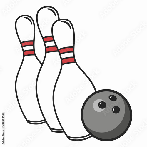 Bowling pins and ball icon vector. Three bowling pins with a ball icon isolated on a white background. Bowling skittles vector