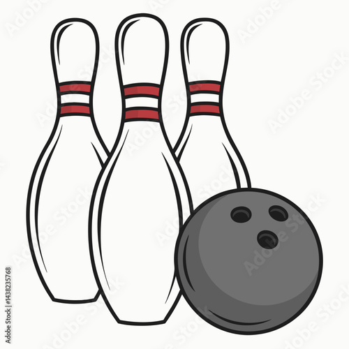 Bowling pins and ball icon vector. Three bowling pins with a ball icon isolated on a white background. Bowling skittles vector