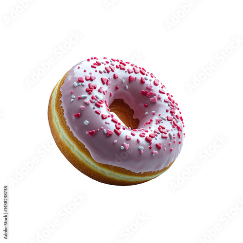 Donut with pink glaze and small heart sprinkles, PNG